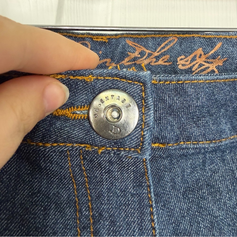 Sz 36 De’Extase Y2K Dark Wash Low Rise Capris NWOT $170 MSRP - Picture 8 of 15